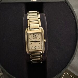 Vintage Silver Citizens Eco Drive White Dial Tank Watch